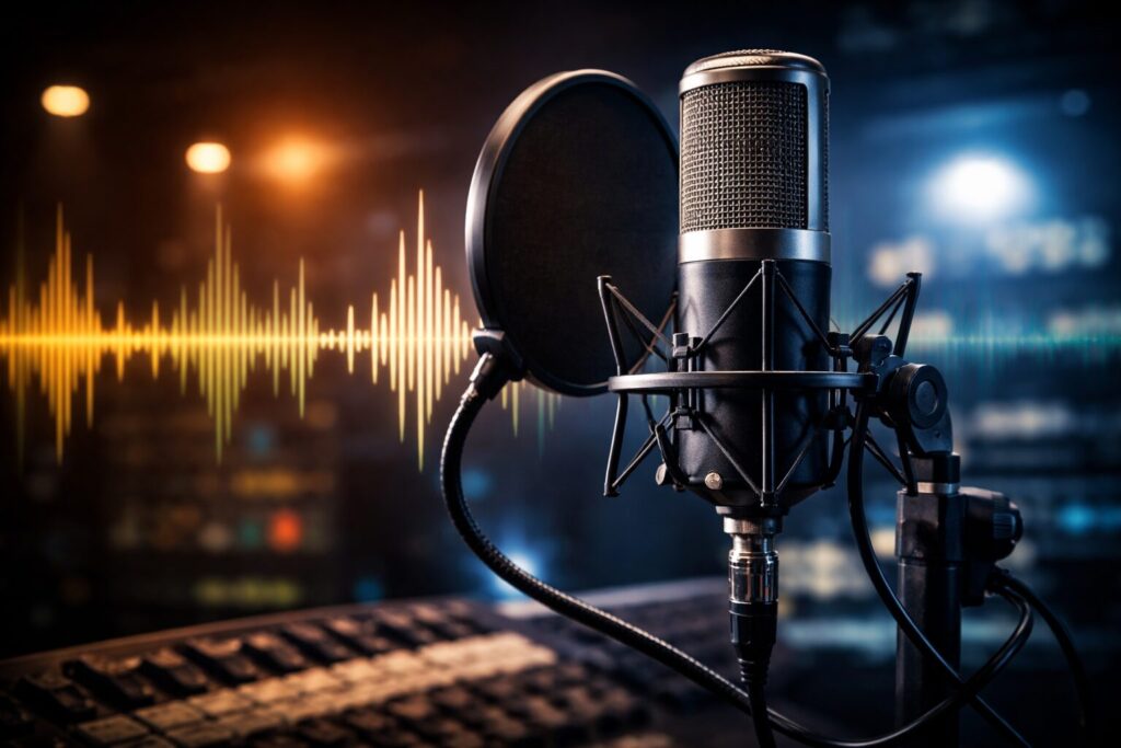 Professional voiceover studio close-up